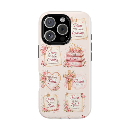 Christian Floral Phone Case — "Pray Without Ceasing" Faith Cross Design