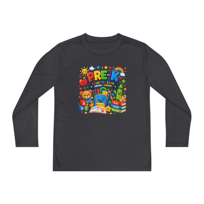 PRE-K Kids Long Sleeve Tee — Back-to-School Preschool Shirt ("Ready to Learn, Grow & Shine")