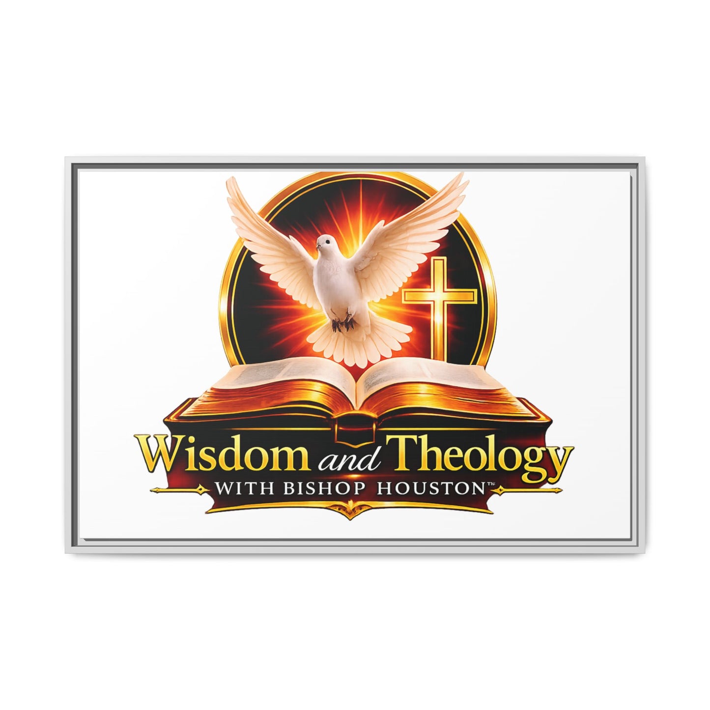 Framed Canvas Print — "Wisdom and Theology" Dove & Bible Wall Art