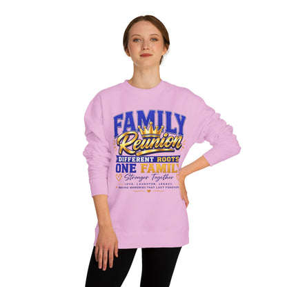 Family Reunion Crewneck Sweatshirt — "Different Roots, One Family" Graphic