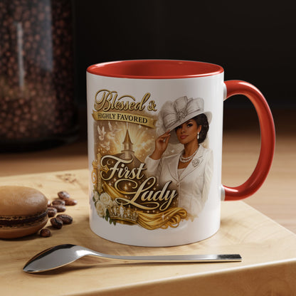 First Lady Inspirational Coffee Mug — "Blessed & Highly Favored" Accent Ceramic Mug