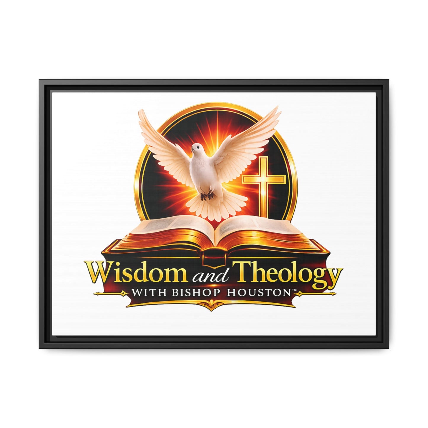 Framed Canvas Print — "Wisdom and Theology" Dove & Bible Wall Art