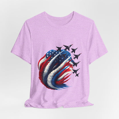 Patriotic Jet Flyover T-Shirt — American Flag Smoke Trail Tee