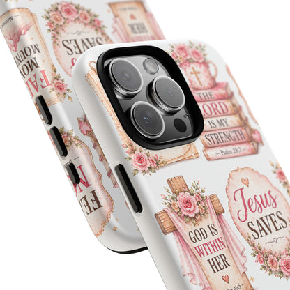 Faith Phone Case — 'Jesus Saves' Floral Christian Scripture iPhone Case