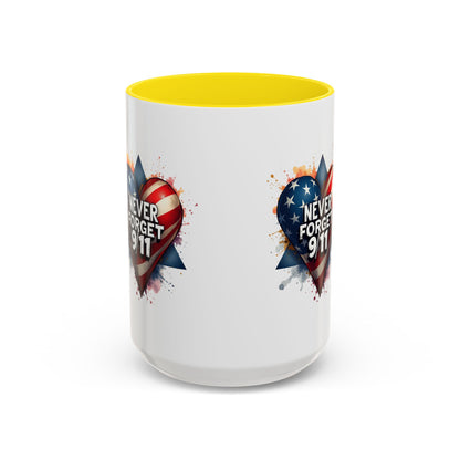 Never Forget 9/11 Heart Accent Coffee Mug – Patriotic Memorial 11/15oz