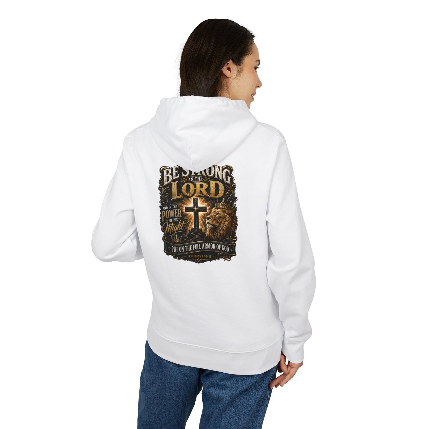 Be Strong in the Lord Hoodie — Christian Cross Faith Sweatshirt