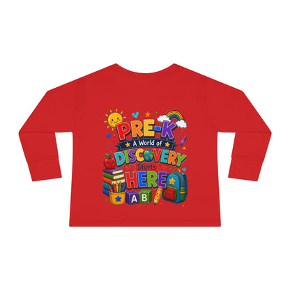 Pre-K Discovery Toddler Long Sleeve Tee – “A World of Discovery Starts Here”