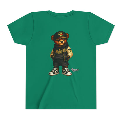 Youth Tee — Streetwear Teddy Bear Graphic (Black Varsity)