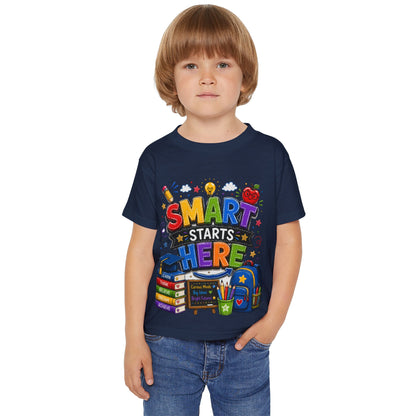Toddler T-Shirt - "Smart Starts Here" Back-to-School Schoolhouse Design