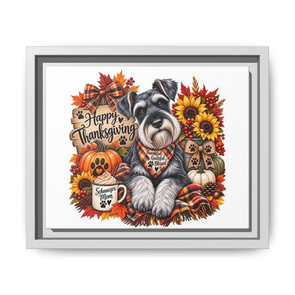 Happy Thanksgiving Schnauzer Framed Canvas — Autumn Dog Wall Art