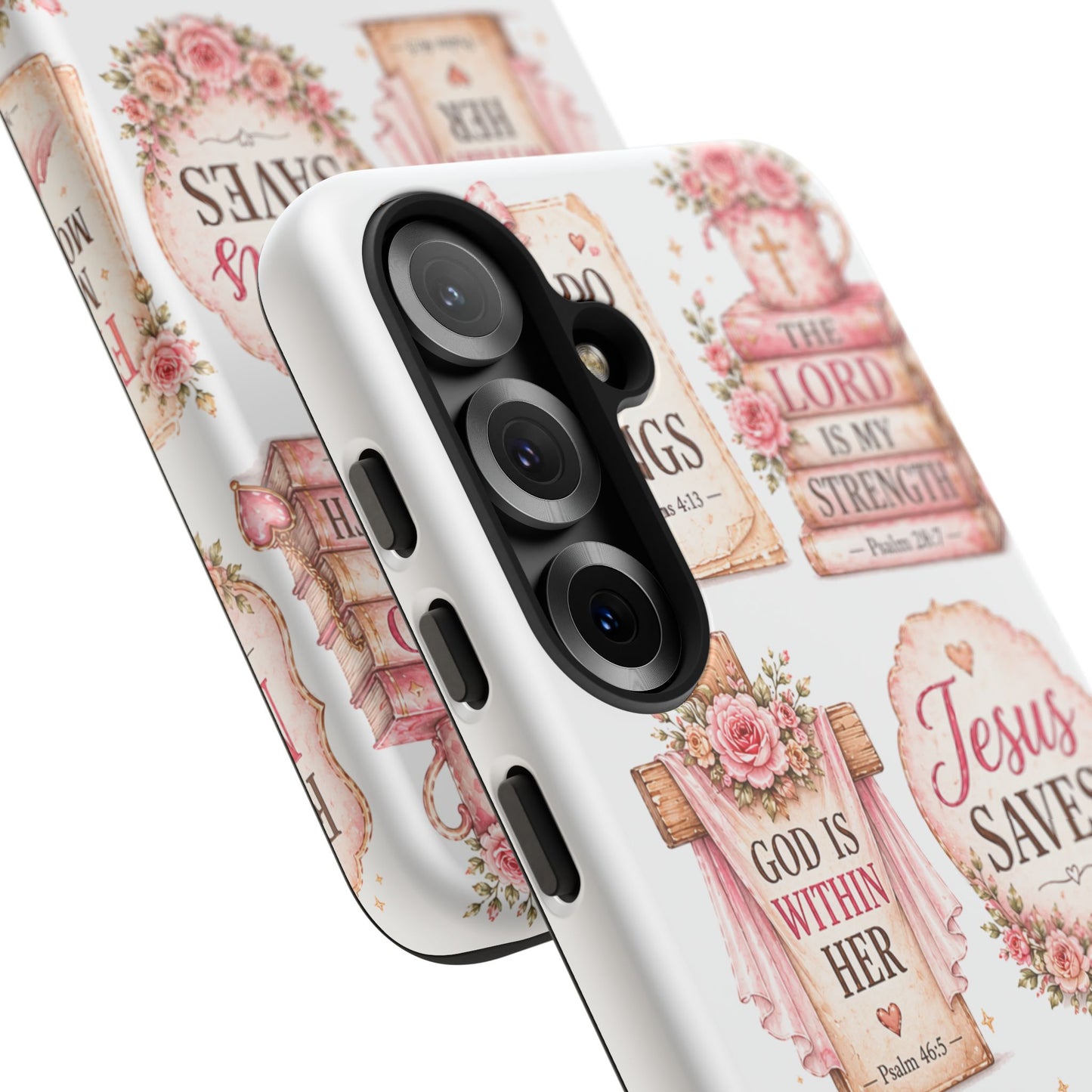 Christian Phone Case — Jesus Saves Floral Tough Case with 'God Is Within Her' & 'Trust God' Design