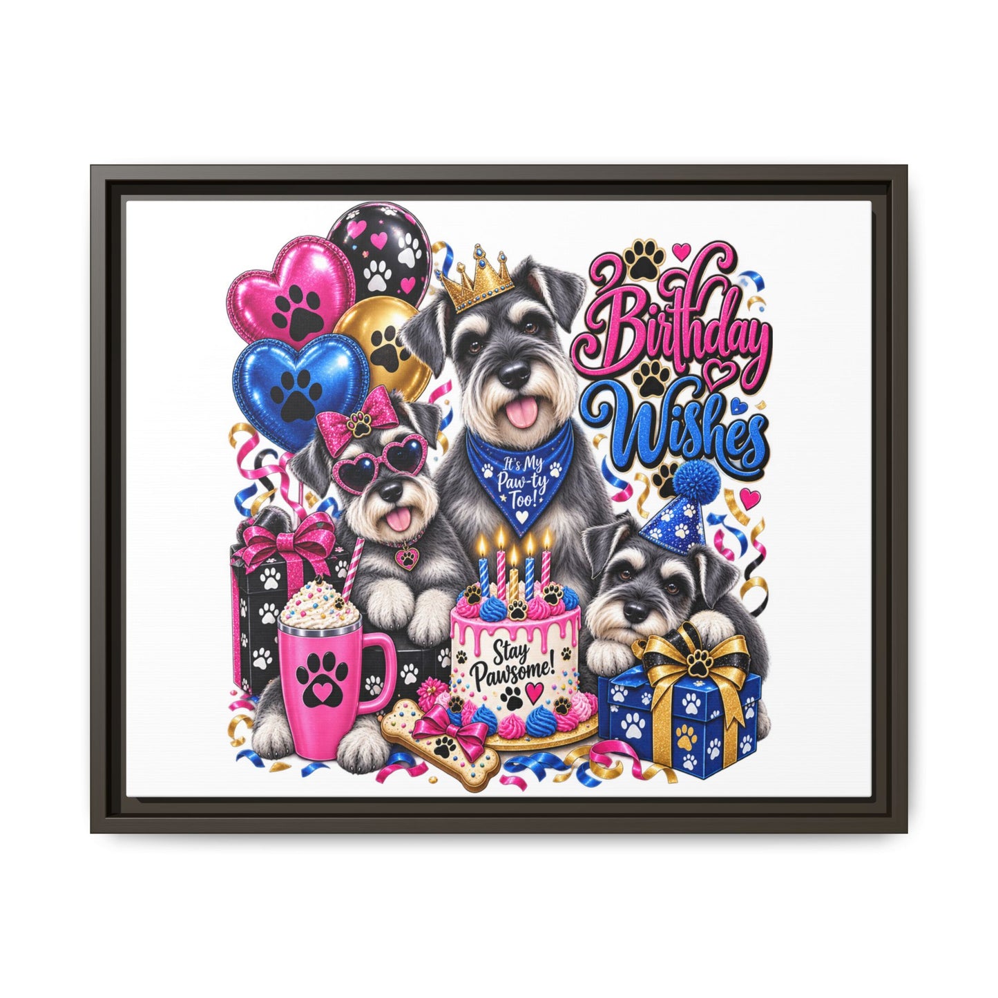 Birthday Wishes Schnauzer Canvas Print — Framed Matte Pet Artwork