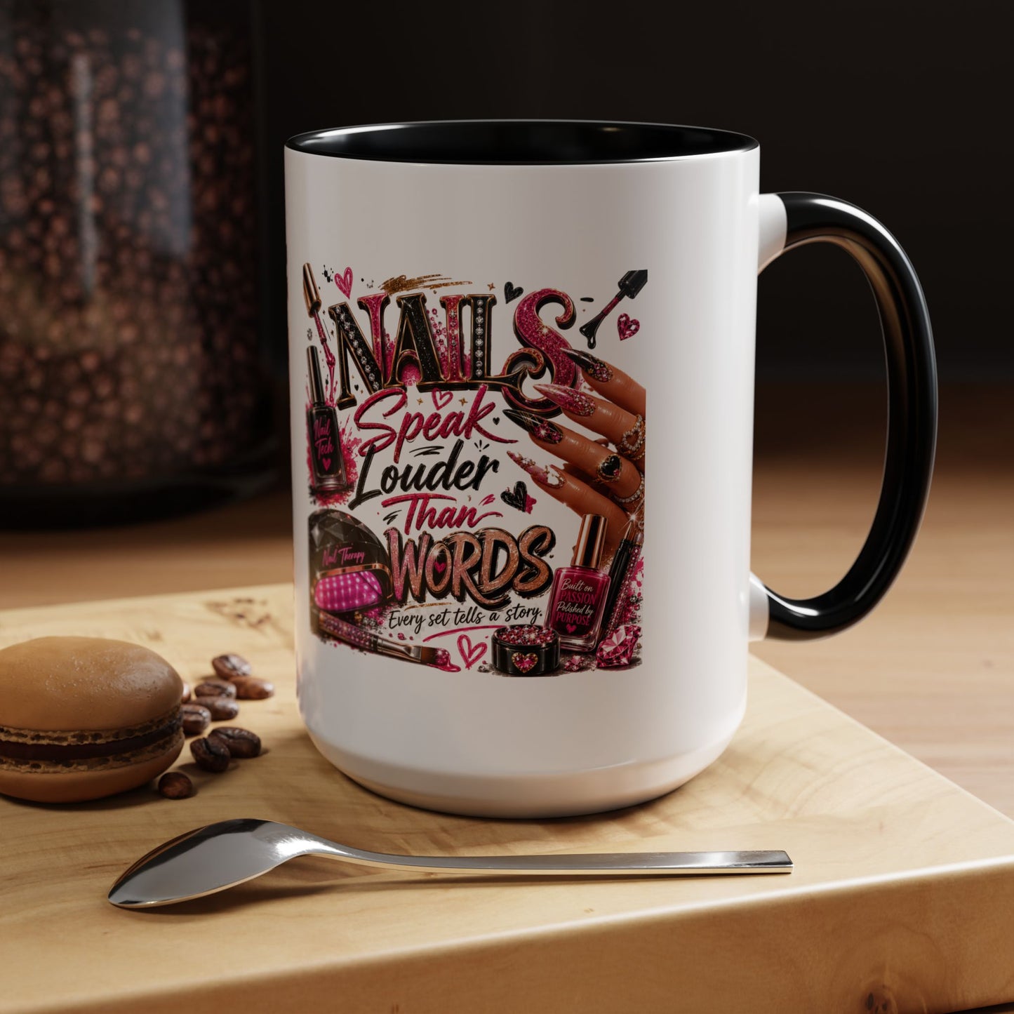Nails Speak Louder Than Words Accent Coffee Mug — Pink Manicure Beauty Gift (11/15oz)