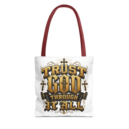 Religious Tote Bag — “Trust God Through It All” Inspirational Scripture Tote