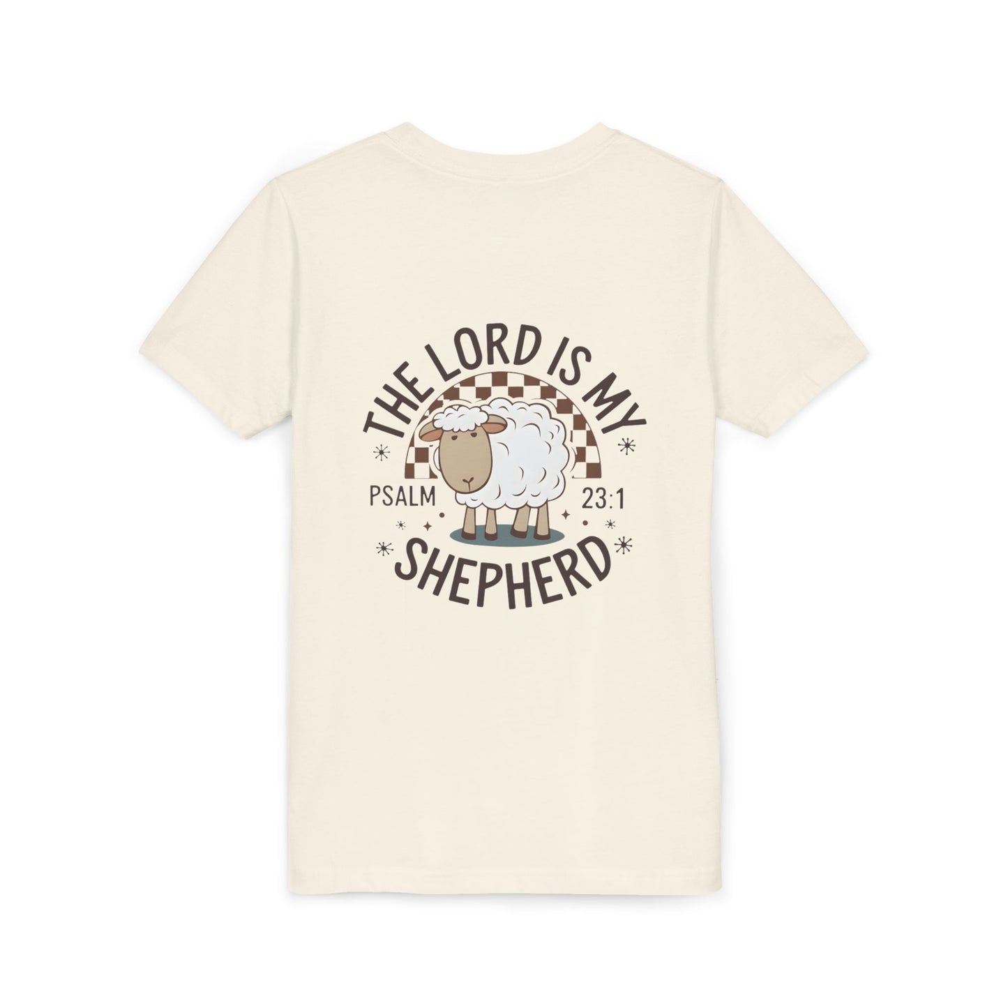 Youth Tee — "The Lord Is My Shepherd" Psalm 23:1 Christian Kids T‑Shirt (Sheep Design)