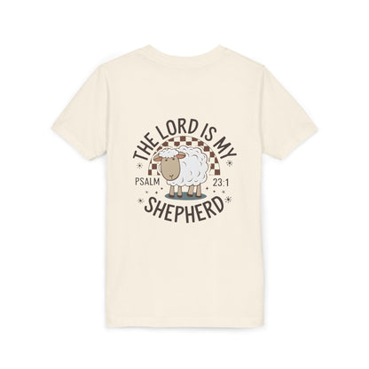 Youth Tee — "The Lord Is My Shepherd" Psalm 23:1 Christian Kids T‑Shirt (Sheep Design)