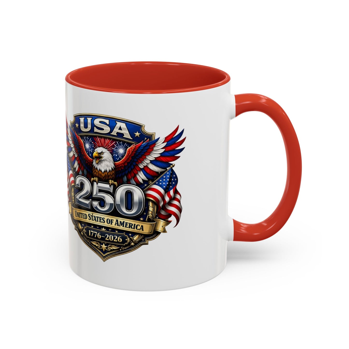 USA 250th Anniversary Accent Coffee Mug – Patriotic Eagle & Flag 1776–2026
