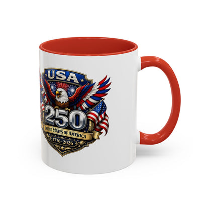 USA 250th Anniversary Accent Coffee Mug – Patriotic Eagle & Flag 1776–2026
