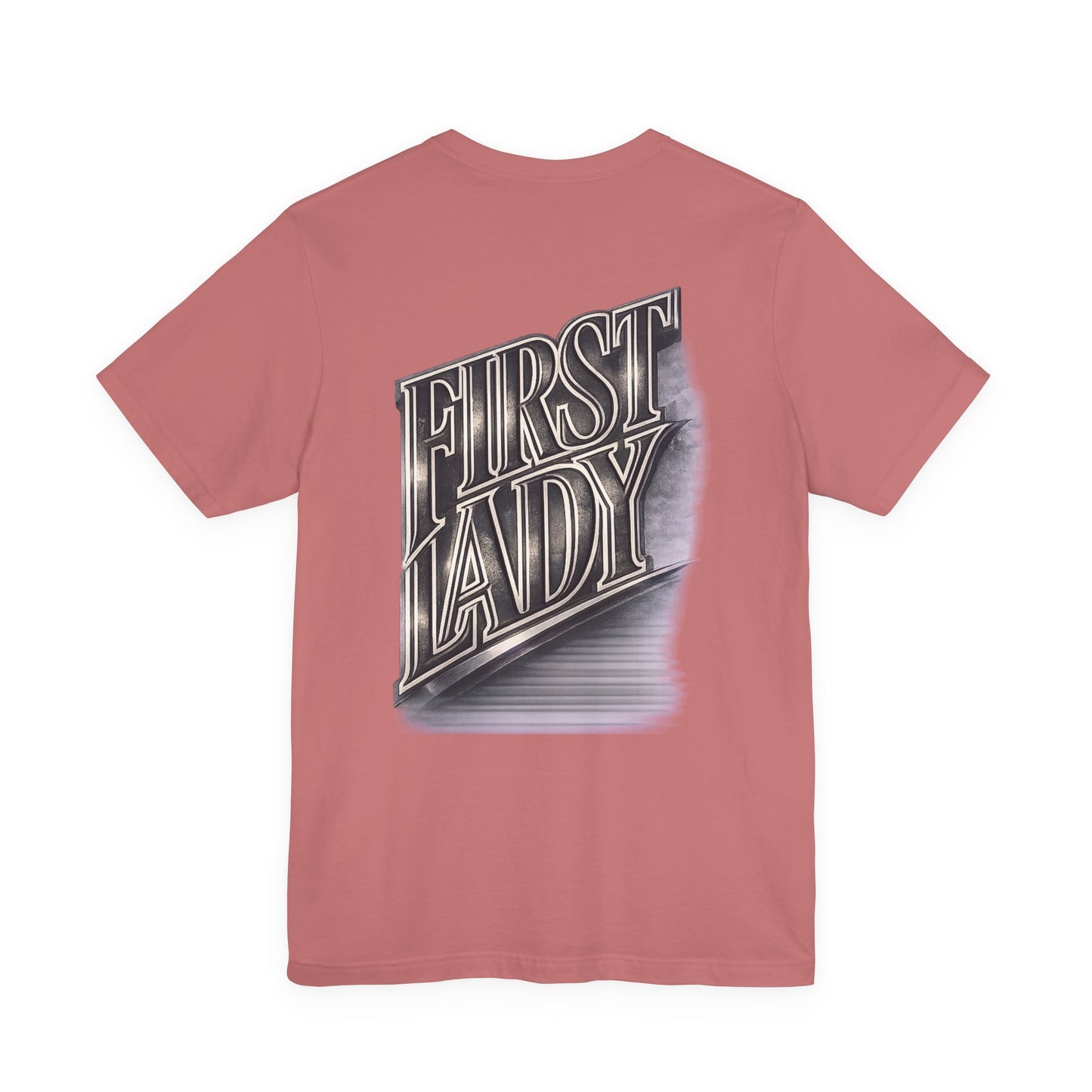 First Lady Graphic Tee — Retro Metallic Script Short Sleeve Shirt