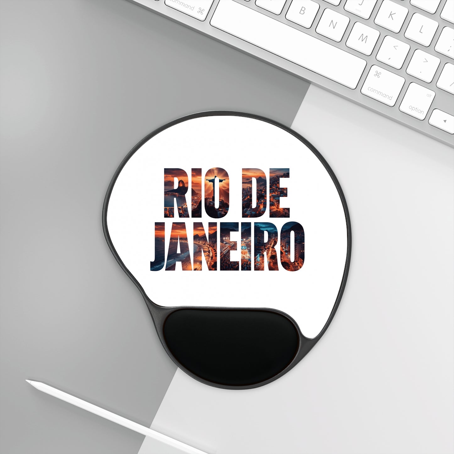 Rio de Janeiro Photo Text Mouse Pad with Wrist Rest — Travel Desk Accessory