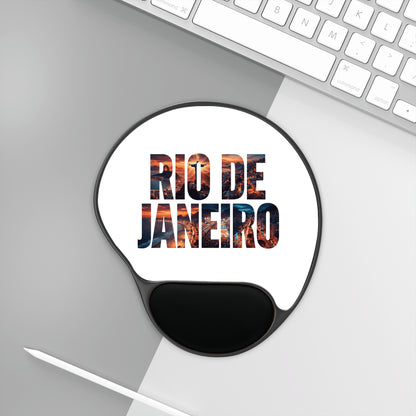 Rio de Janeiro Photo Text Mouse Pad with Wrist Rest — Travel Desk Accessory
