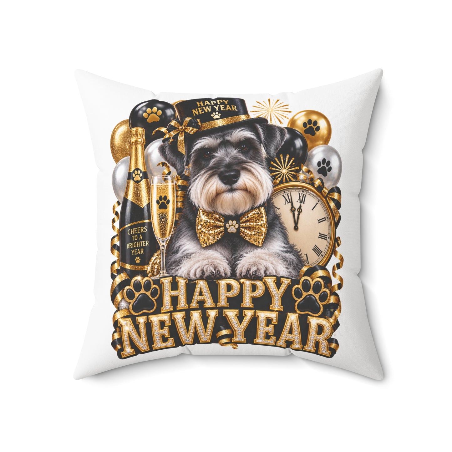 Happy New Year Schnauzer Pillow
