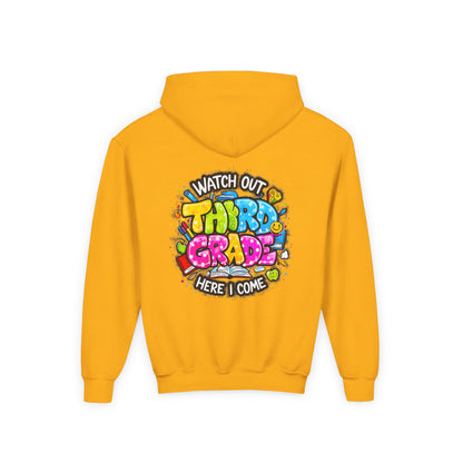 Third Grade Hoodie — "Watch Out Third Grade Here I Come" Kids Back-to-School Sweatshirt