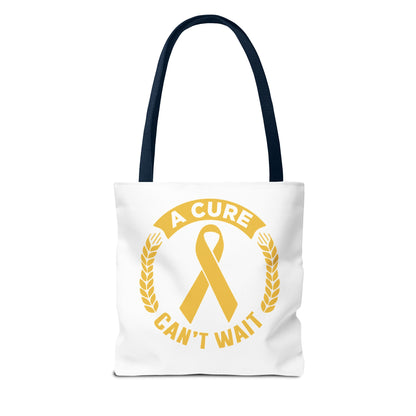 A Cure Can’t Wait Gold Ribbon Tote Bag — Cancer Awareness Support Tote