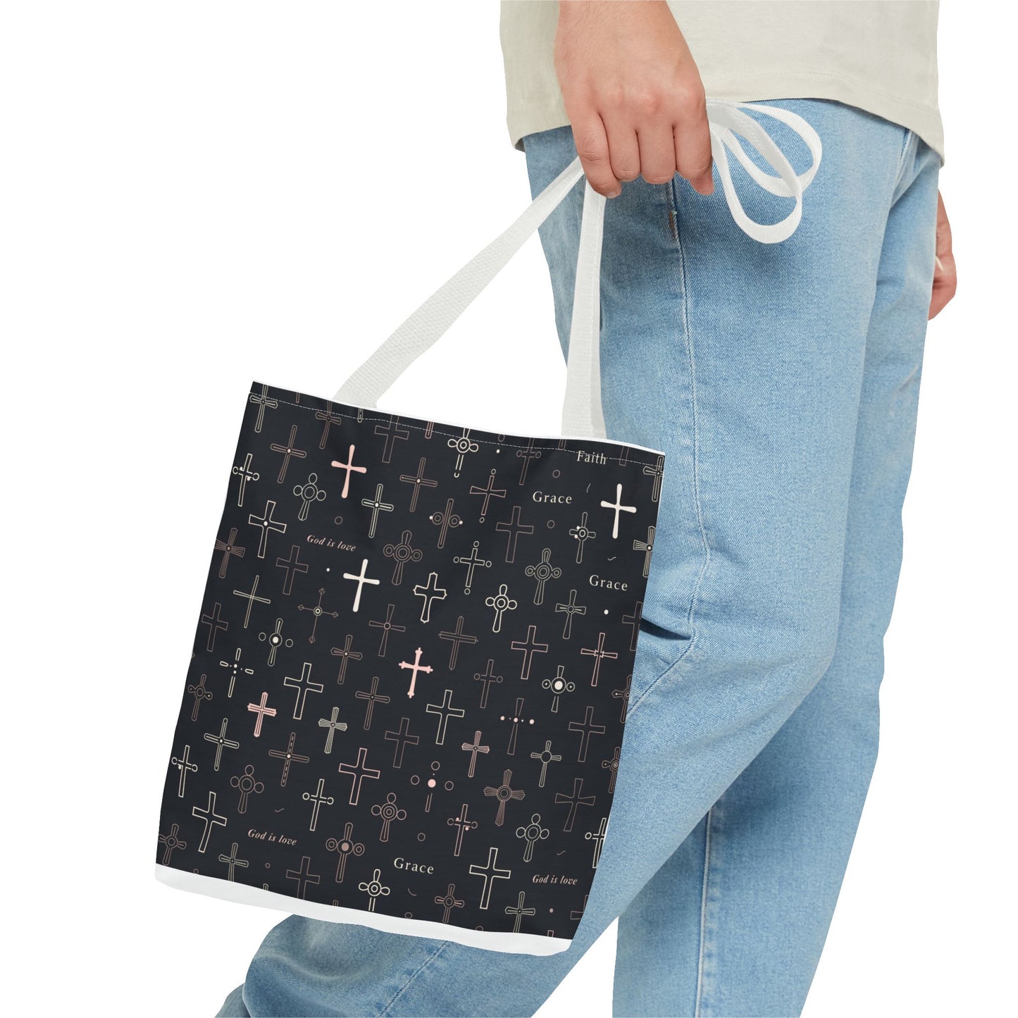 Cross Pattern Tote Bag — Faith & Grace Religious All-Over Print Tote