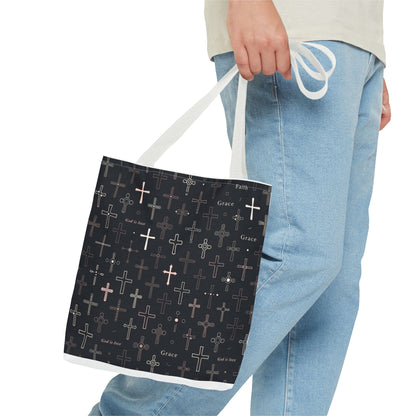 Cross Pattern Tote Bag — Faith & Grace Religious All-Over Print Tote