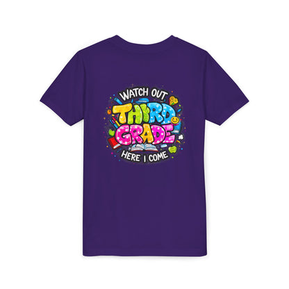 Third Grade Kids T‑Shirt — "Watch Out Third Grade Here I Come" Back-to-School Tee