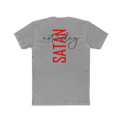 Crew Tee — "No Today Satan" Vertical Red Text Graphic T‑Shirt