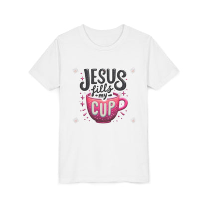 Jesus Fills My Cup Youth Tee — Christian Faith Kids Shirt