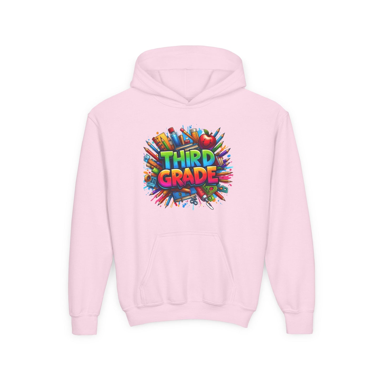 Third Grade Kids Hoodie — Colorful School Supplies Back-to-School Sweatshirt