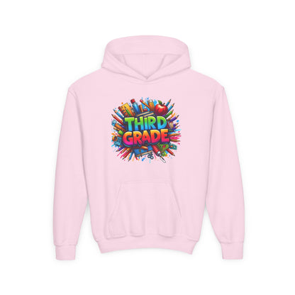 Third Grade Kids Hoodie — Colorful School Supplies Back-to-School Sweatshirt