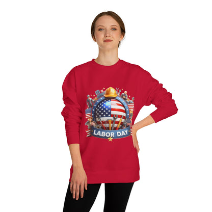 Labor Day Sweatshirt - American Flag Working Hands Design