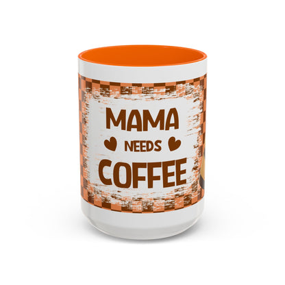 Mama Needs Coffee Accent Mug — 11/15oz Brown Checkered Coffee Cup
