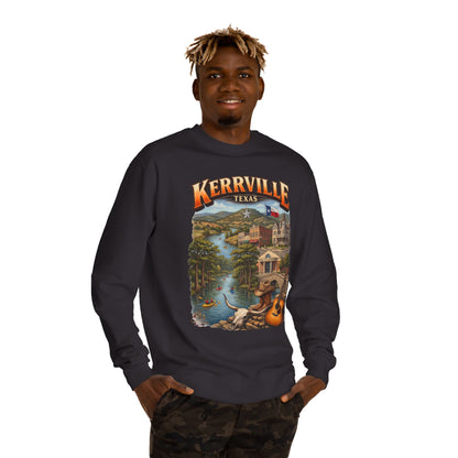 Kerrville Texas Scenic Crewneck Sweatshirt — Riverfront Guitar Vintage Design