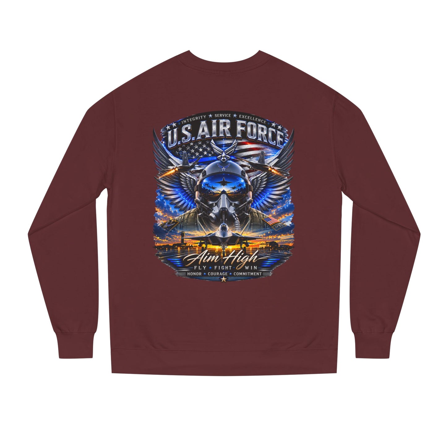 U.S. Air Force Crewneck Sweatshirt — "Aim High" Fighter Jet Graphic