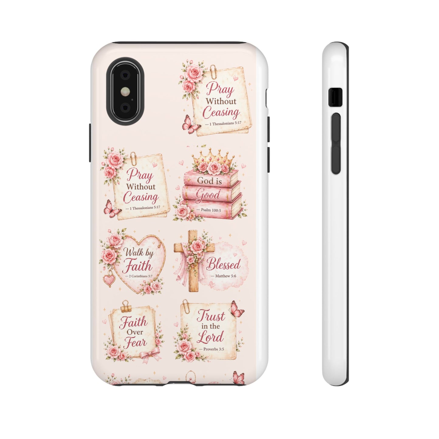 Christian Floral Phone Case — "Pray Without Ceasing" Faith Cross Design