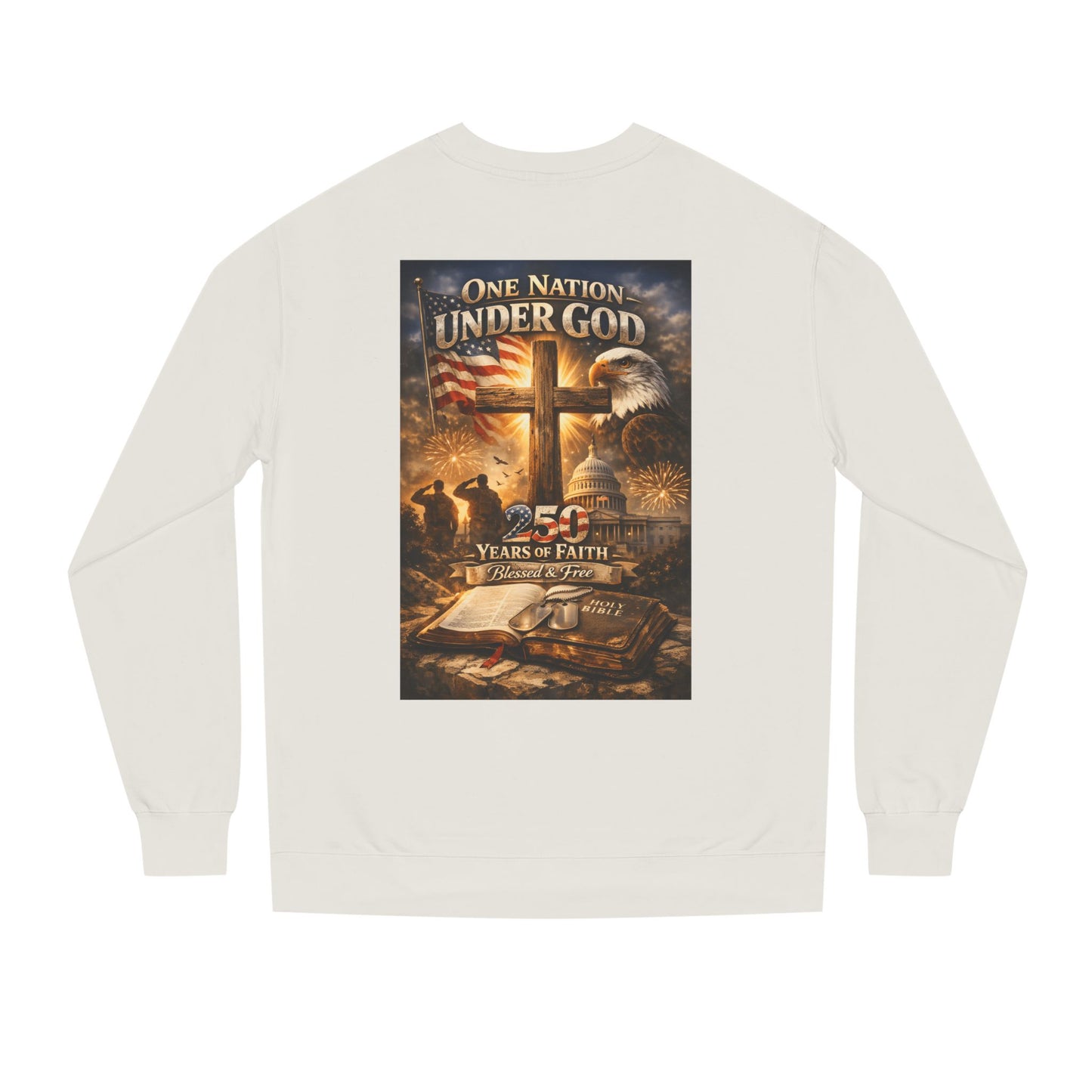 Patriotic Christian Sweatshirt — "One Nation Under God" 25 Years of Faith Crewneck