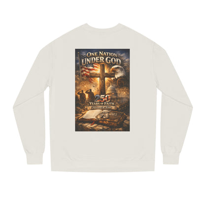 Patriotic Christian Sweatshirt — "One Nation Under God" 25 Years of Faith Crewneck