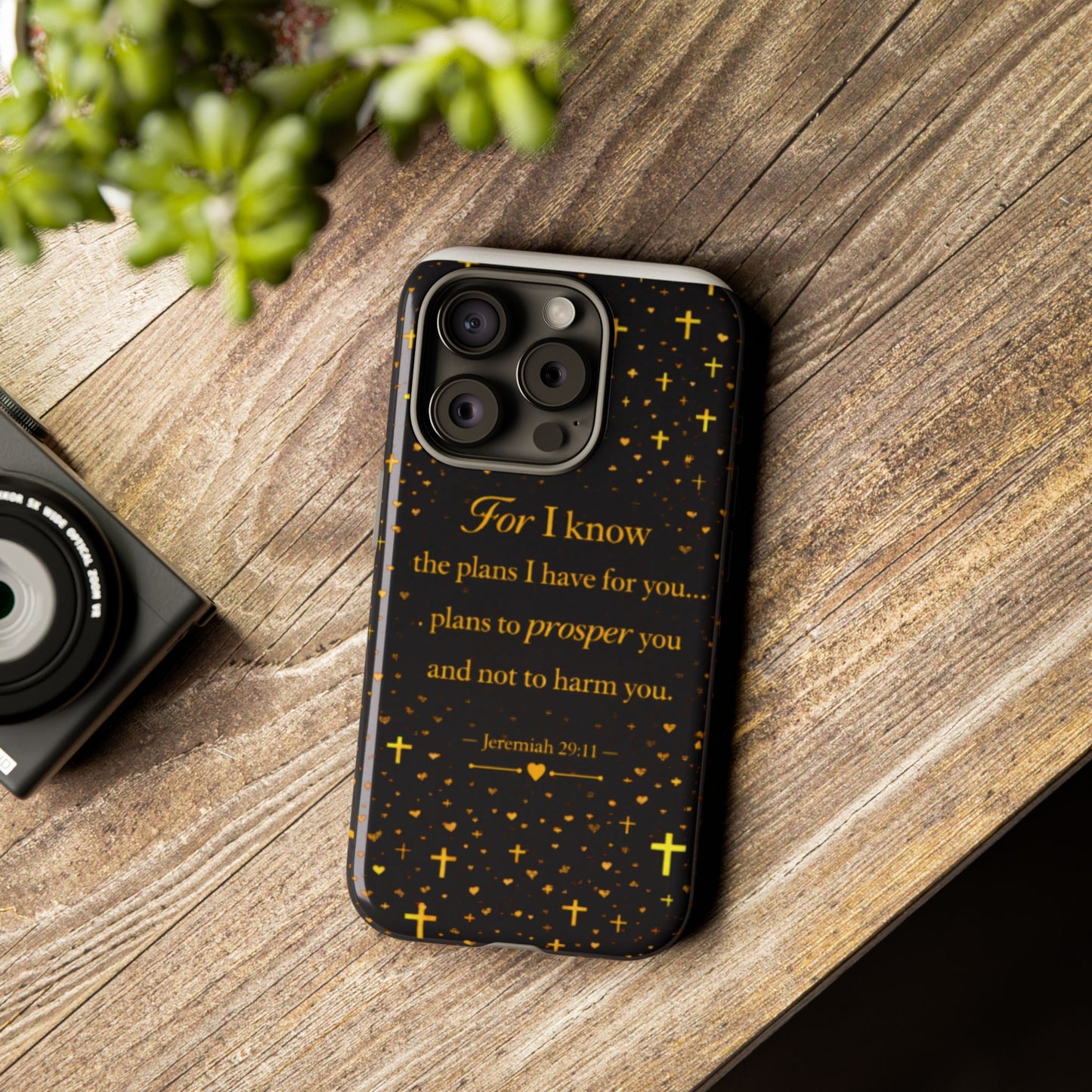 Phone Case — "For I Know" Jeremiah 29:11 Gold Cross Christian Tough Case