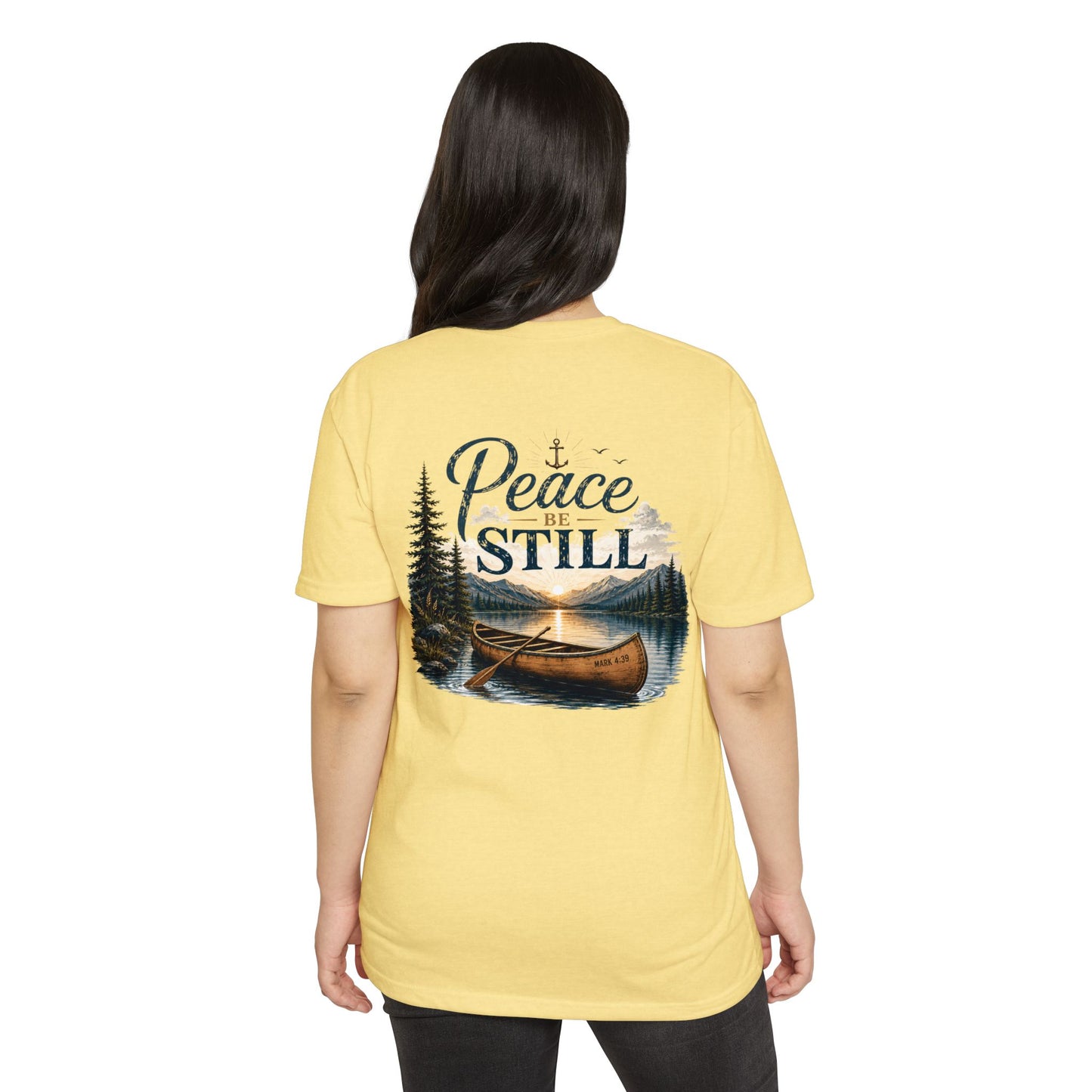 Peace Be Still Canoe T-Shirt — Inspirational Lake Nature Graphic Tee