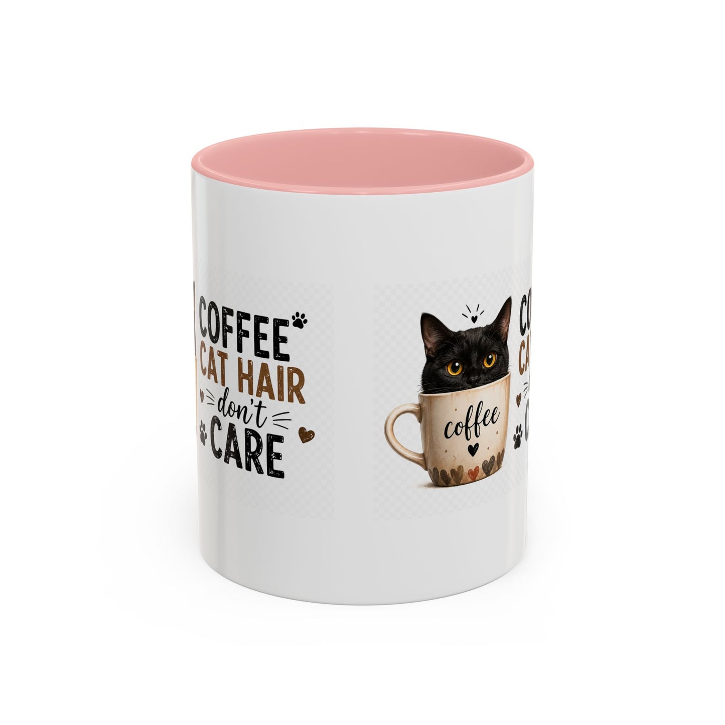 Coffee & Cat Hair Mug — "Coffee, Cat Hair, Don't Care" Accent Ceramic Coffee Mug (11/15oz)