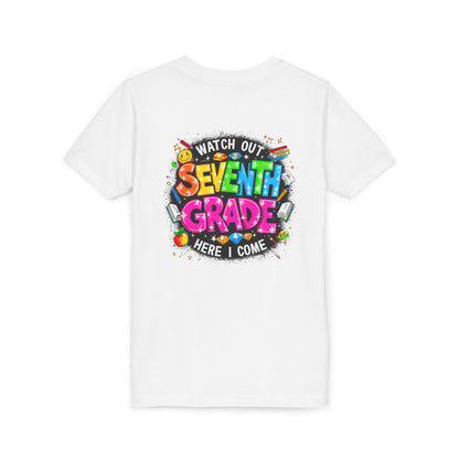 Seventh Grade Kids T-Shirt – “Watch Out Seventh Grade Here I Come” Back-to-School Tee