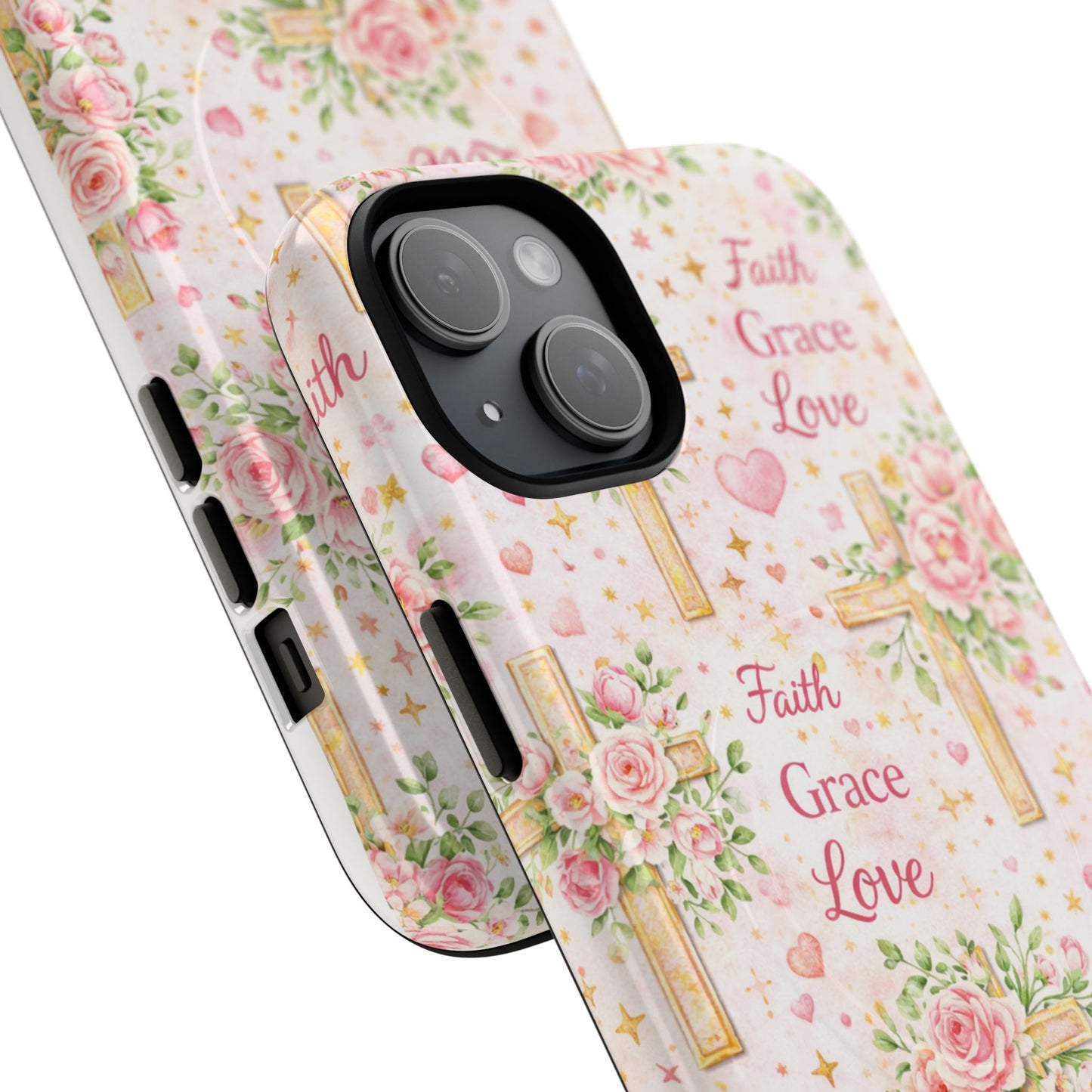 Faith Grace Love Tough Magnetic Phone Case — Floral Cross Protective Cover