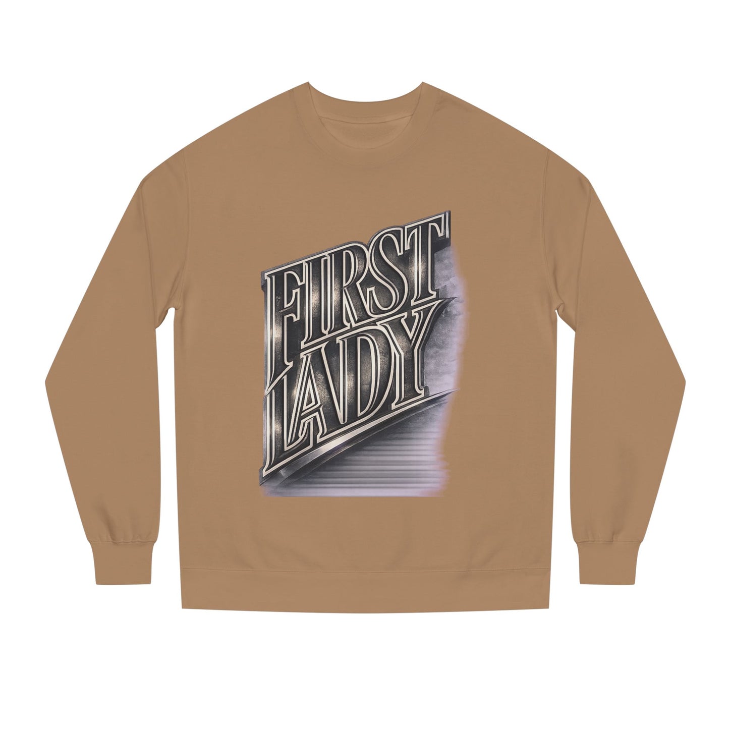 First Lady Graphic Sweatshirt — Retro Metallic Typography Crewneck