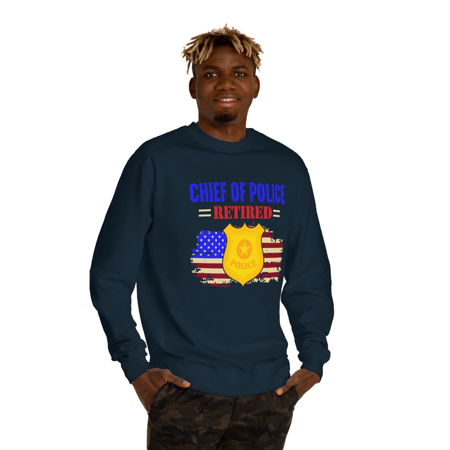Retired Chief of Police Sweatshirt – American Flag Badge Tribute