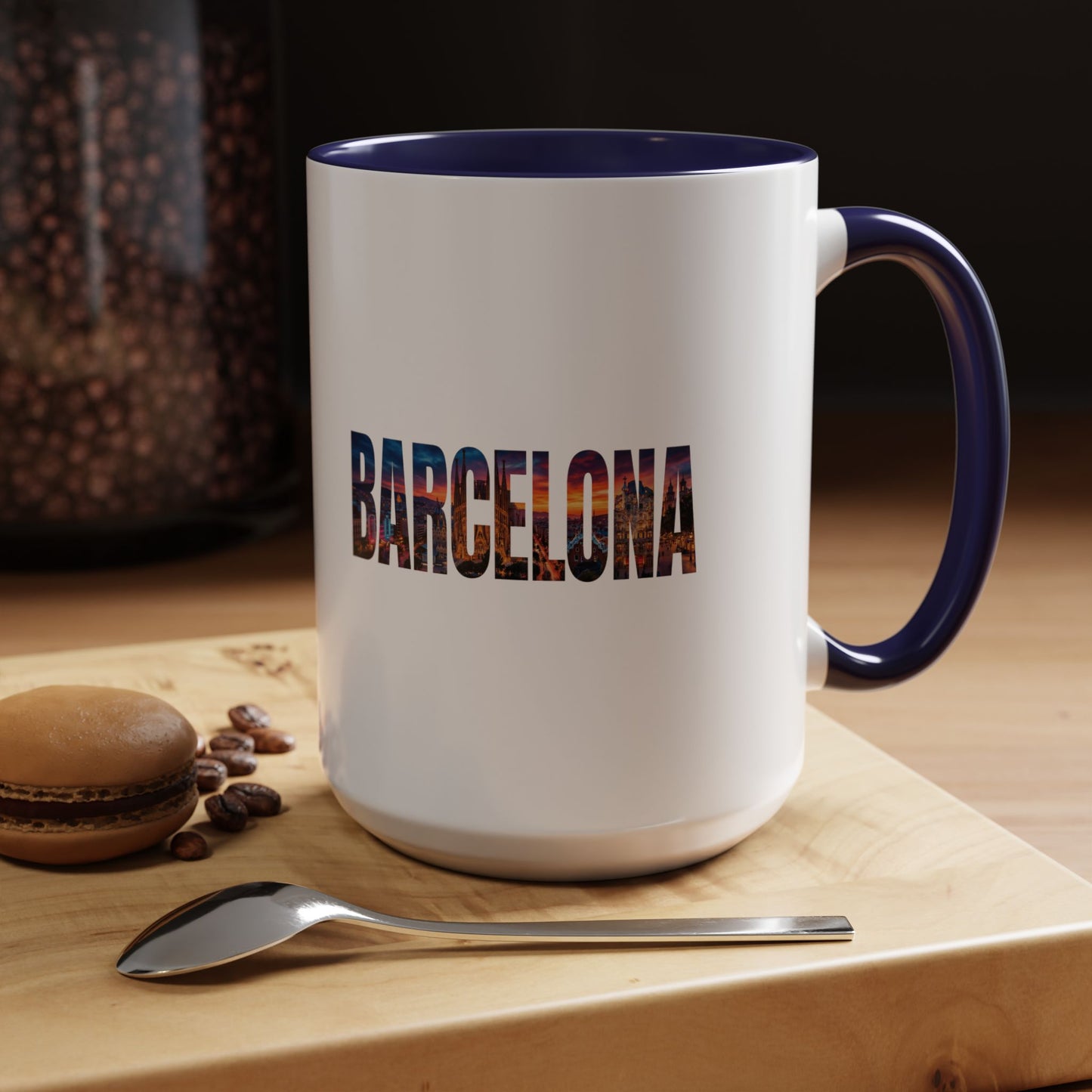 Barcelona Accent Coffee Mug — Scenic Cityscape Text Travel Souvenir (11/15oz)